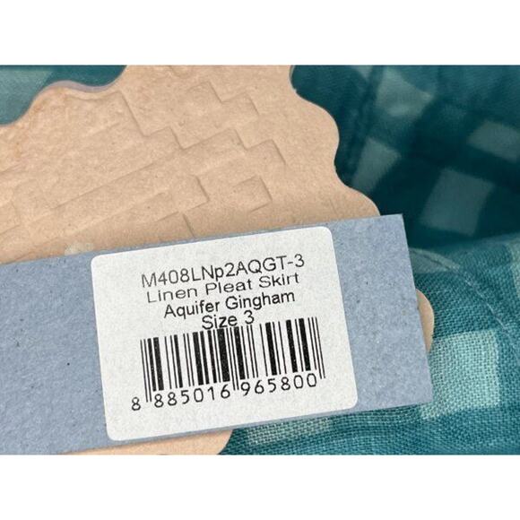 INNIKA CHOO Sz 3 Large Linen Pleat Midi Skirt Aquifer Gingham NWT - Picture 4 of 10